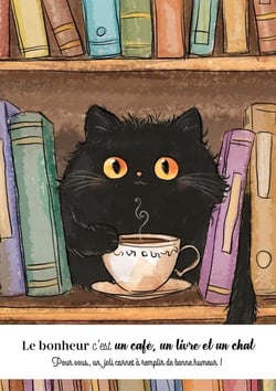 Carnet Le bonheur c'est un café, un livre et un chat