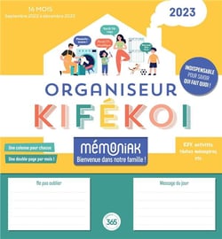 Organiseur Mémoniak Kifékoi, calendrier mensuel en colonnes (sept. 2022- déc. 2023)