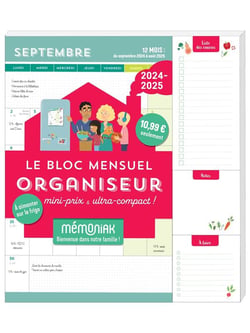 Bloc mensuel organiseur mini-prix & ultra-compact 2024-2025, 12 mois