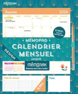 Mémopad : Calendrier mensuel aimanté Design (édition 2026)
