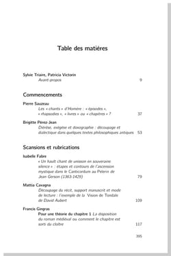 Deviser, diviser : pratiques du decoupage et poetiques du chapitre de l'antiquite a nos jours