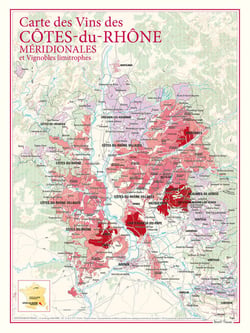 Carte des vins des Côtes-du-Rhone Méridionales et vignobles limitrophes