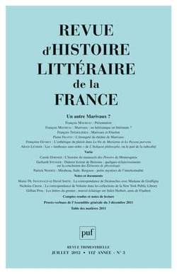 REVUE D'HISTOIRE LITTERAIRE DE LA FRANCE n.2012/3 : un autre Marivaux ?