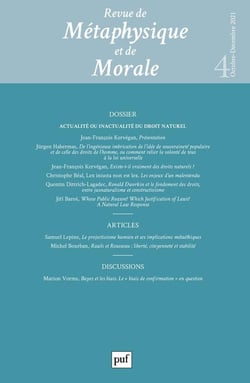 Revue de métaphysique et de morale n.4 : actualité ou inactualité du droit naturel (édition 2021)