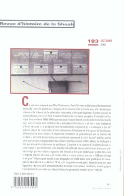 Revue d'histoire de la shoah n.183 - classer, penser, exclure : de l'eugénisme à l'hygiène raciale