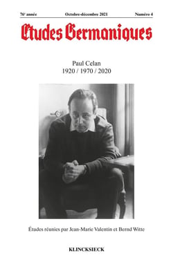 Revue études germaniques n.4 : Paul Celan 1920 / 1970 / 2020 (édition 2021)