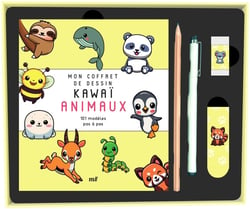 Mon coffret de dessin kawaï - Animaux : Un livre pour apprendre à dessiner 101 personnages et tout le matériel inclus