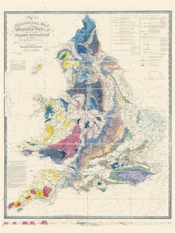Carte géographique nostalgique : carte géologique de l'Angleterre et du Pays de Galles