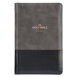 GRAY AND BLACK FAUX LEATHER KING JAMES VERSION DELUXE GIFT BIBLE WITH - THUMB INDEX AND ZIPPERED CLOSURE