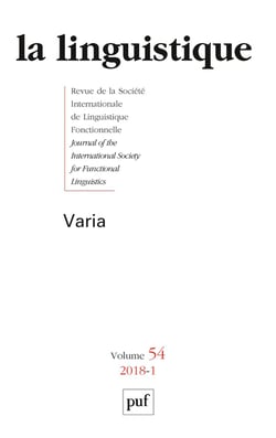 Revue La Linguistique n.54-1 (édition 2018)