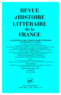 REVUE D'HISTOIRE LITTERAIRE DE LA FRANCE n.2011/2 : la critique d'art comme genre littéraire de Diderot à Claudel