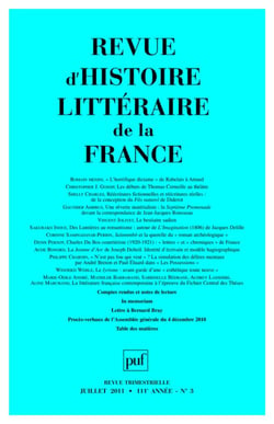 REVUE D'HISTOIRE LITTERAIRE DE LA FRANCE n.2011/3