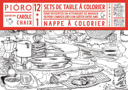 12 sets de table et 1 nappe en papier à colorier - pour patienter en attendant de manger ou pour s'amuser lors d'un goûter entre amis