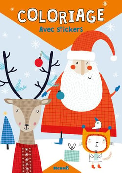 Coloriage avec stickers - père noël, renne, chat