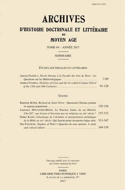 Archives d'histoire litteraire et doctrinale du moyen age n.84