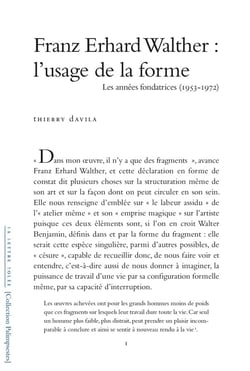 Franz Erhard Walther : l'usage de  la forme, les annees fondatrices (1953-1972)