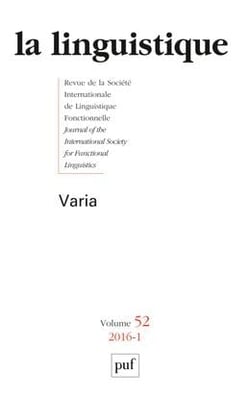 Revue La Linguistique n.52/1 : 2016