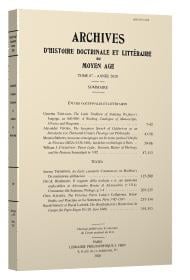 Archives d'histoire litteraire et doctrinale du moyen age n.lxxvii (edition 2020)