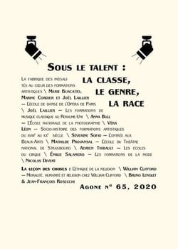 REVUE AGONE n.65 : sous le talent : la classe, la genre, la race