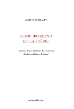 Henri brémond et la poésie - conférence donnée à la séance du 5 mars 1938 des amis de l'abbe h. brémon