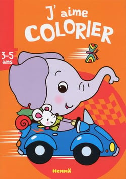 J'aime colorier - éléphant voiture - 3/5 ans