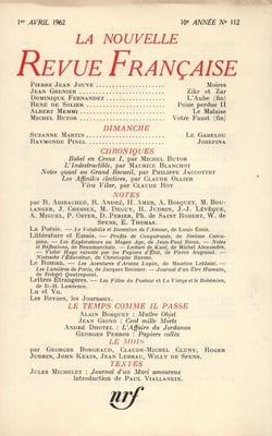 La nouvelle revue francaise t.112