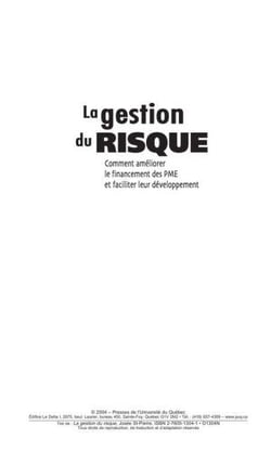 La  gestion du risque - comment améliorer le financement des PME et faciliter leur dévéloppement