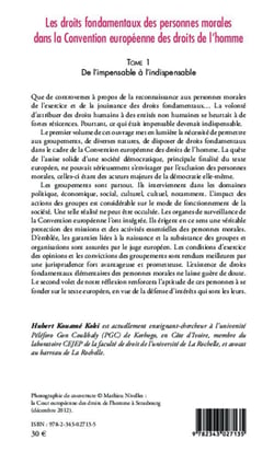 Les droits fondamentaux des personnes morales dans la convention européenne des droits de l'homme Tome 1 - de l'impensable à l'indispensable