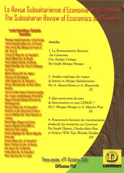 Revue subsaharienne d'économie et de finance/ the subsaharian review of economics and finance n.7 : octobre 2016