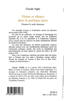 Vision et silence dans la poétique juive - demain la seule demeure