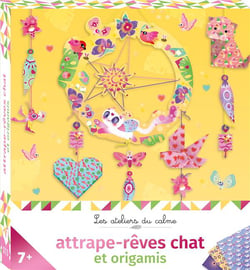 Attrape-rêves chat et origamis - mini-boîte avec accessoires