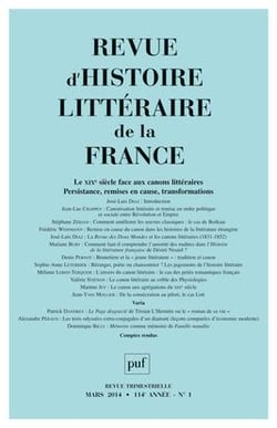 REVUE D'HISTOIRE LITTERAIRE DE LA FRANCE n.2014/1 : le XIXe siècle face aux canons littéraire