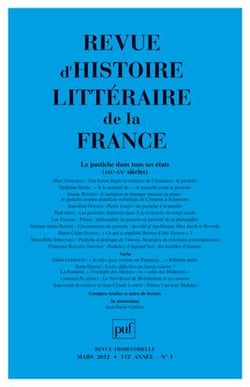 REVUE D'HISTOIRE LITTERAIRE DE LA FRANCE n.2012/1 : le pastiche dans tous ses états (XIX-XX siècles)