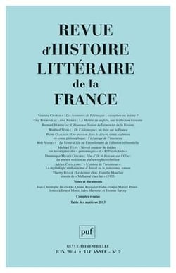 REVUE D'HISTOIRE LITTERAIRE DE LA FRANCE n.2014/2