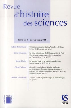 Revue d'histoire des sciences - Tome 67 (1/2014) Varia