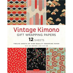 Vintage kimono flowers gift wrapping papers : 12 sheets