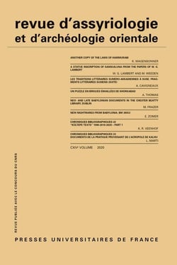 REVUE D'ASSYRIOLOGIE ET D'ARCHEOLOGIE ORIENTALE n.114