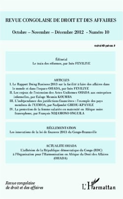 Revue congolaise de droit et des affaires : octobre - novembre - décembre 2012