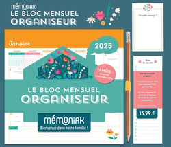 Mémoniak : Le bloc mensuel organiseur floral : de janvier à décembre (édition 2025)