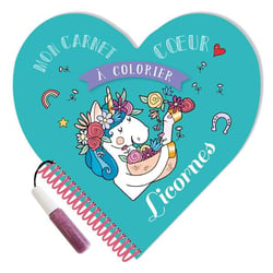 Mon carnet coeur à colorier - licornes