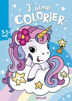 J'aime colorier (3-5 ans) (licorne sur fond bleu)