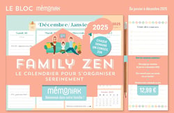 Mémoniak : Le bloc hebdomadaire organiseur Family zen : De janvier à décembre (édition 2025)