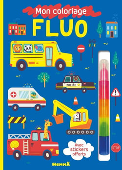 Mon coloriage fluo (Véhicules) - Avec stickers offerts