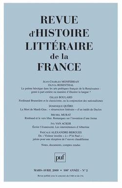REVUE D'HISTOIRE LITTERAIRE DE LA FRANCE n.2000/2