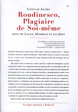 Roudinesco, plagiaire de soi-même - Lacan, Maurras et les juifs