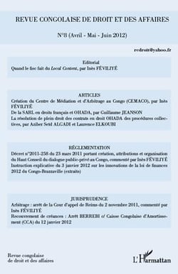REVUE CONGOLAISE DE DROIT ET DES AFFAIRES n.8 : avril - mai - juin 2012