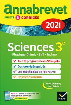 Annales du brevet Annabrevet 2021 Physique-chimie, SVT, Technologie 3e