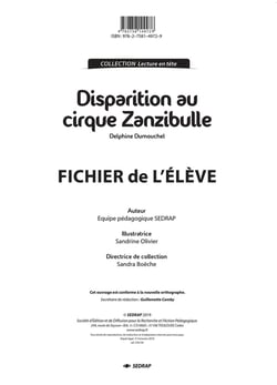 Disparition au cirque Zanzibulle - le fichier de l'élève
