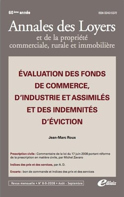 Évaluation des fonds de commerce, d'industrie et assimilés et des indemnités d'éviction