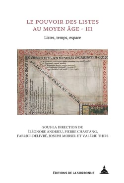 Le pouvoir des listes au Moyen Age Tome 3 : listes, temps, espace